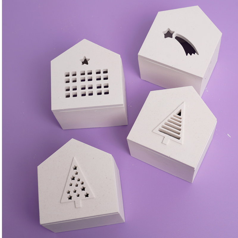 Lichthäuser mit Tannen, Sternschnuppe und Häuschen 