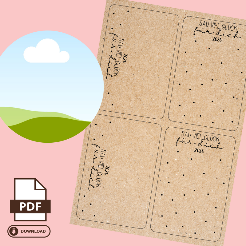 Druckvorlage " Sau viel Glück für dich 2026" PDF Vorlage zum Download und Ausdrucken + inkl. Gewerbelizens