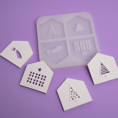 Silikonform für Hauscover mit Tannen, Sternschnuppe und Häuschen 