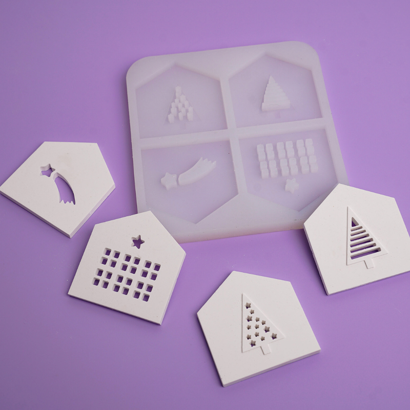 Silikonform für Hauscover mit Tannen, Sternschnuppe und Häuschen 