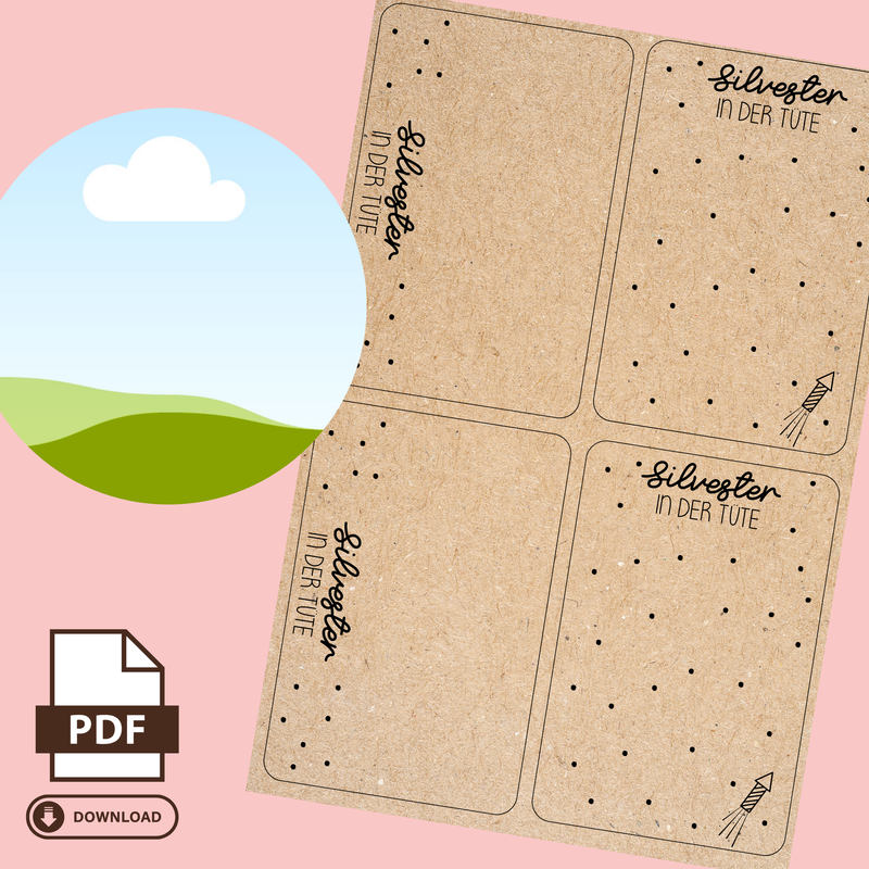 Druckvorlage " Silvester in der Tüte" PDF Vorlage zum Download und Ausdrucken + inkl. Gewerbelizens