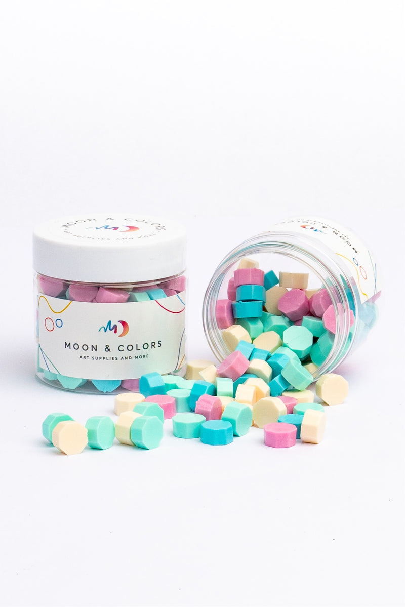 Wax beads Hexagon - mix (cream, pink, green-turquoise, blue)