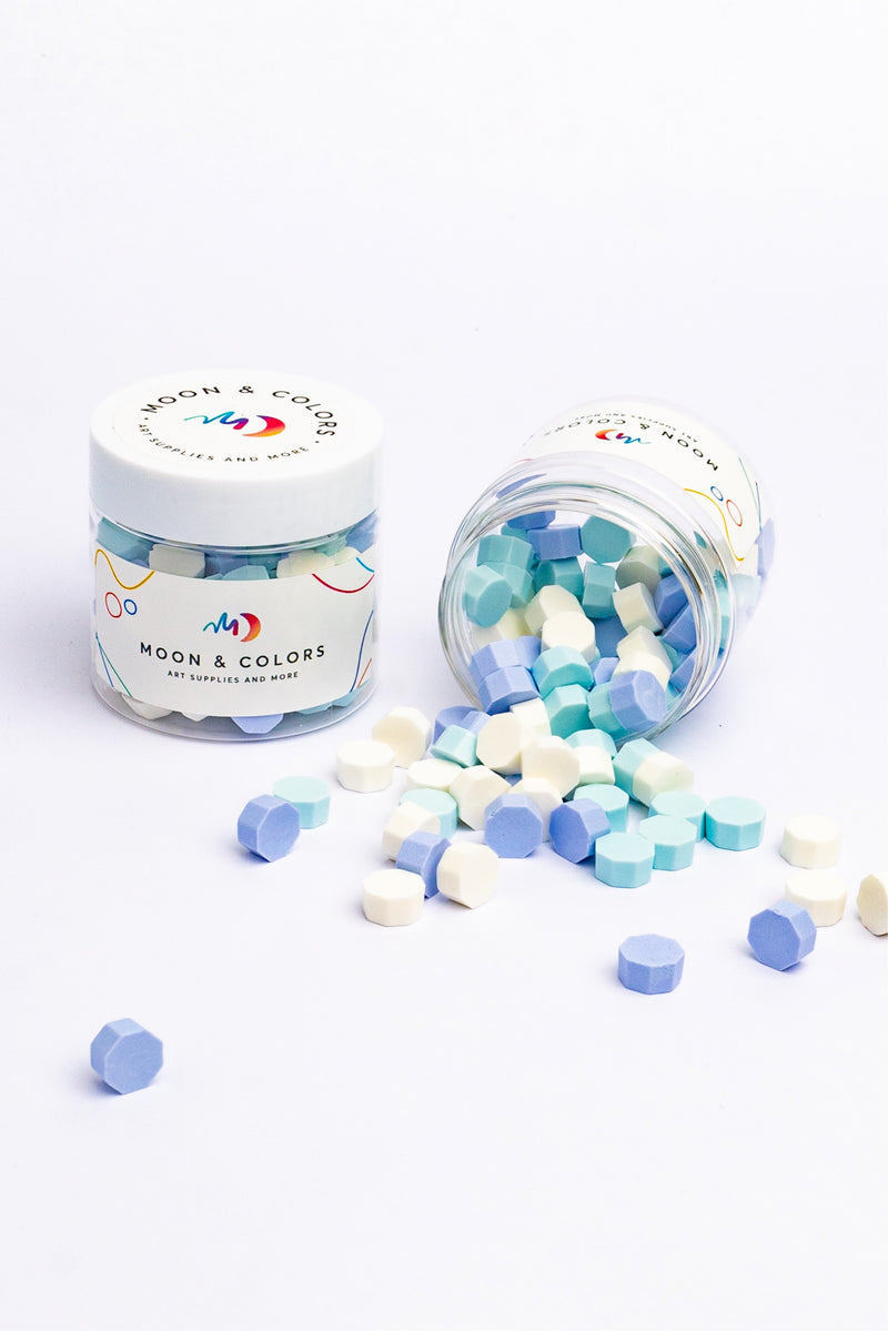 Wax beads Hexagon - mix (white, blue, turquoise)